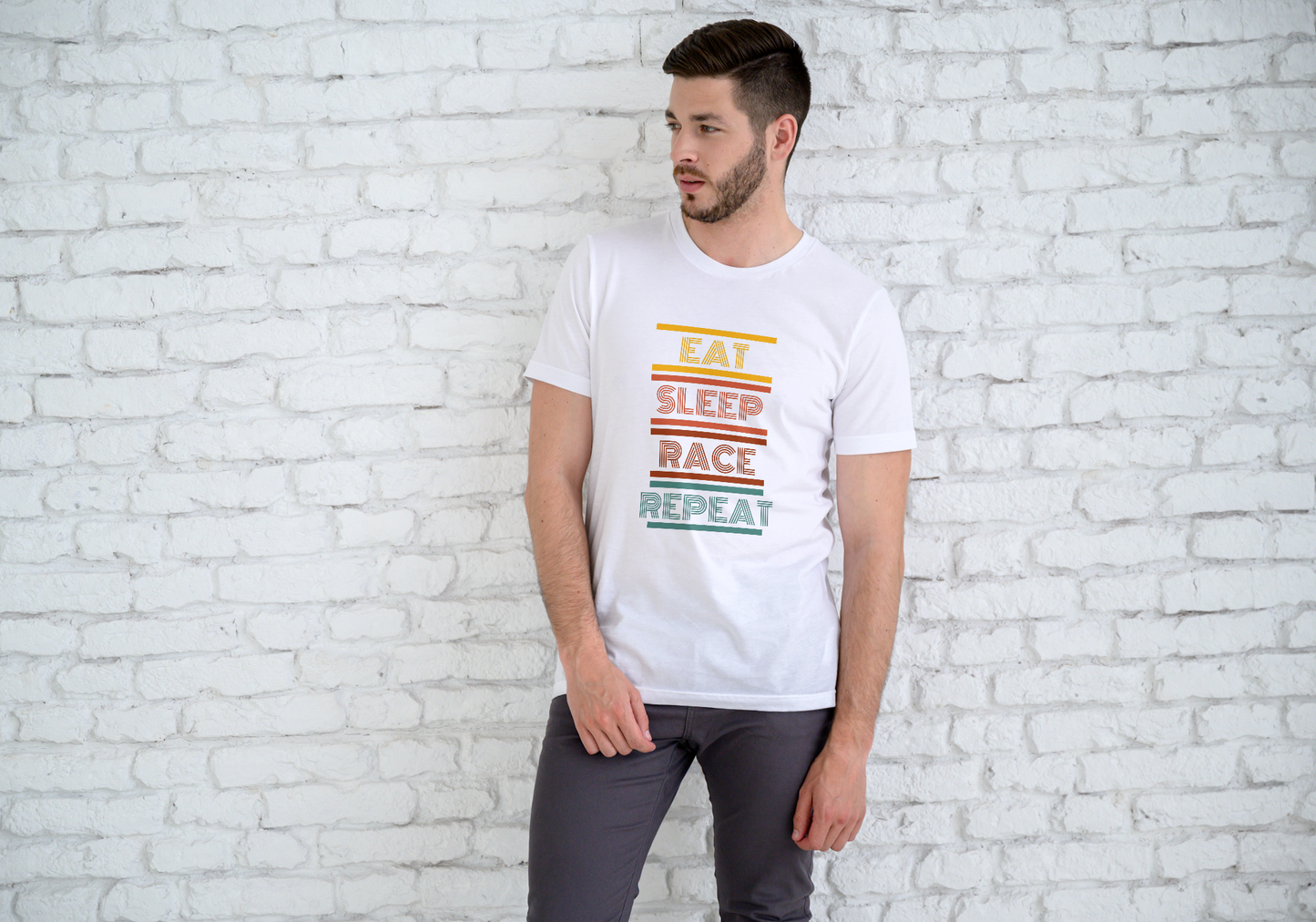 Eat, Sleep, Race, Repeat - Retro Design – Printed Graphic T-Shirt