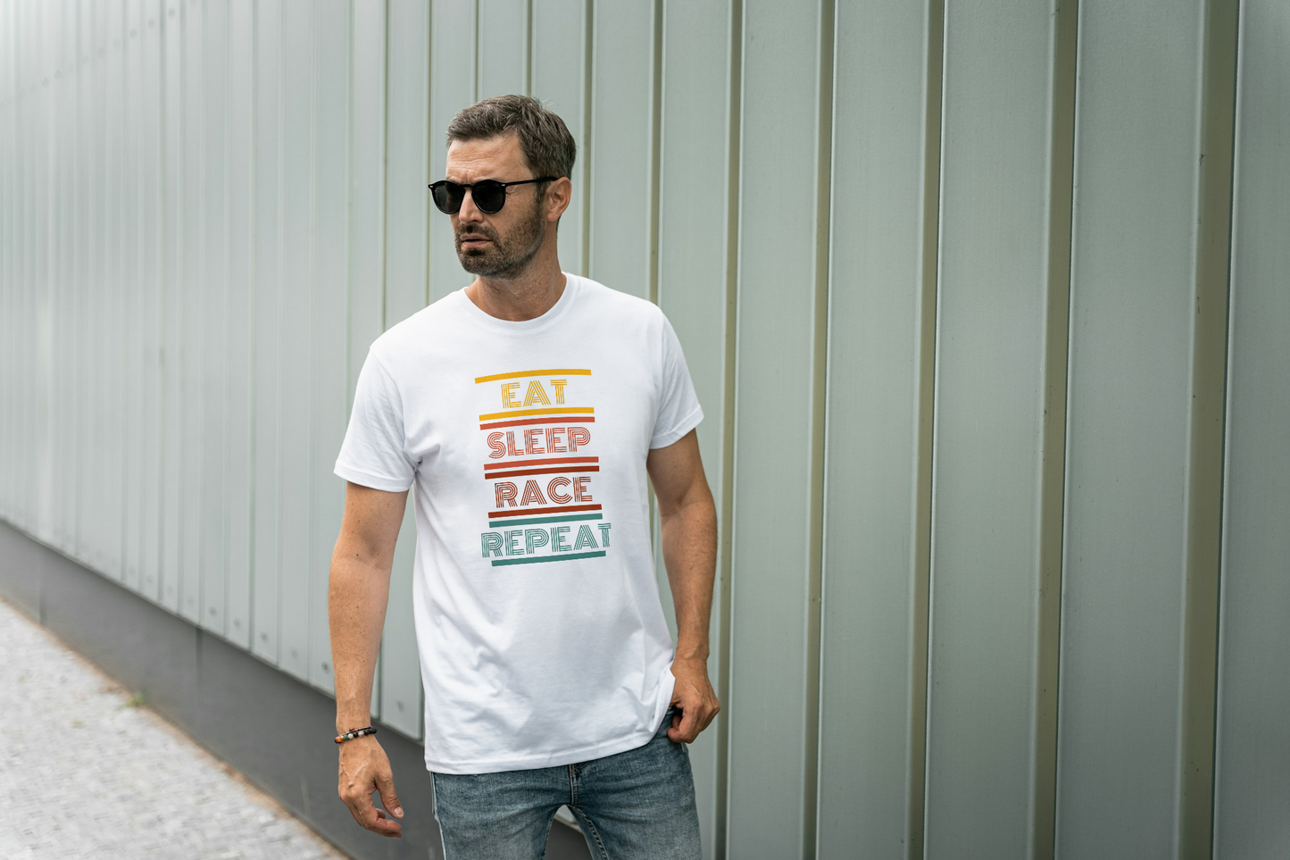Eat, Sleep, Race, Repeat - Retro Design – Printed Graphic T-Shirt