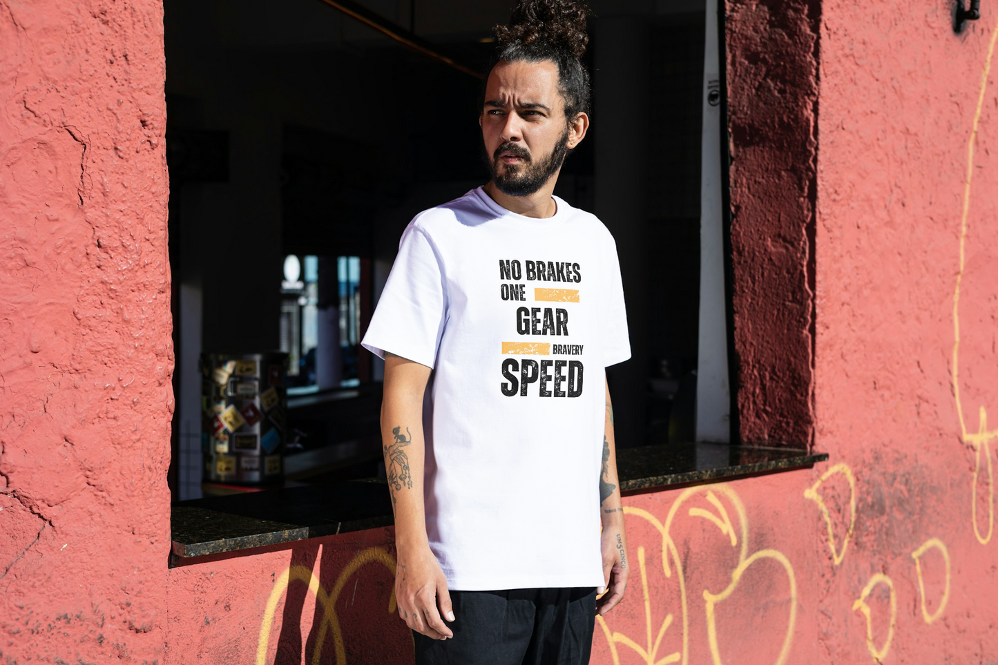 No Brakes, One Gear, Bravery, Speed – Graphic T-Shirt