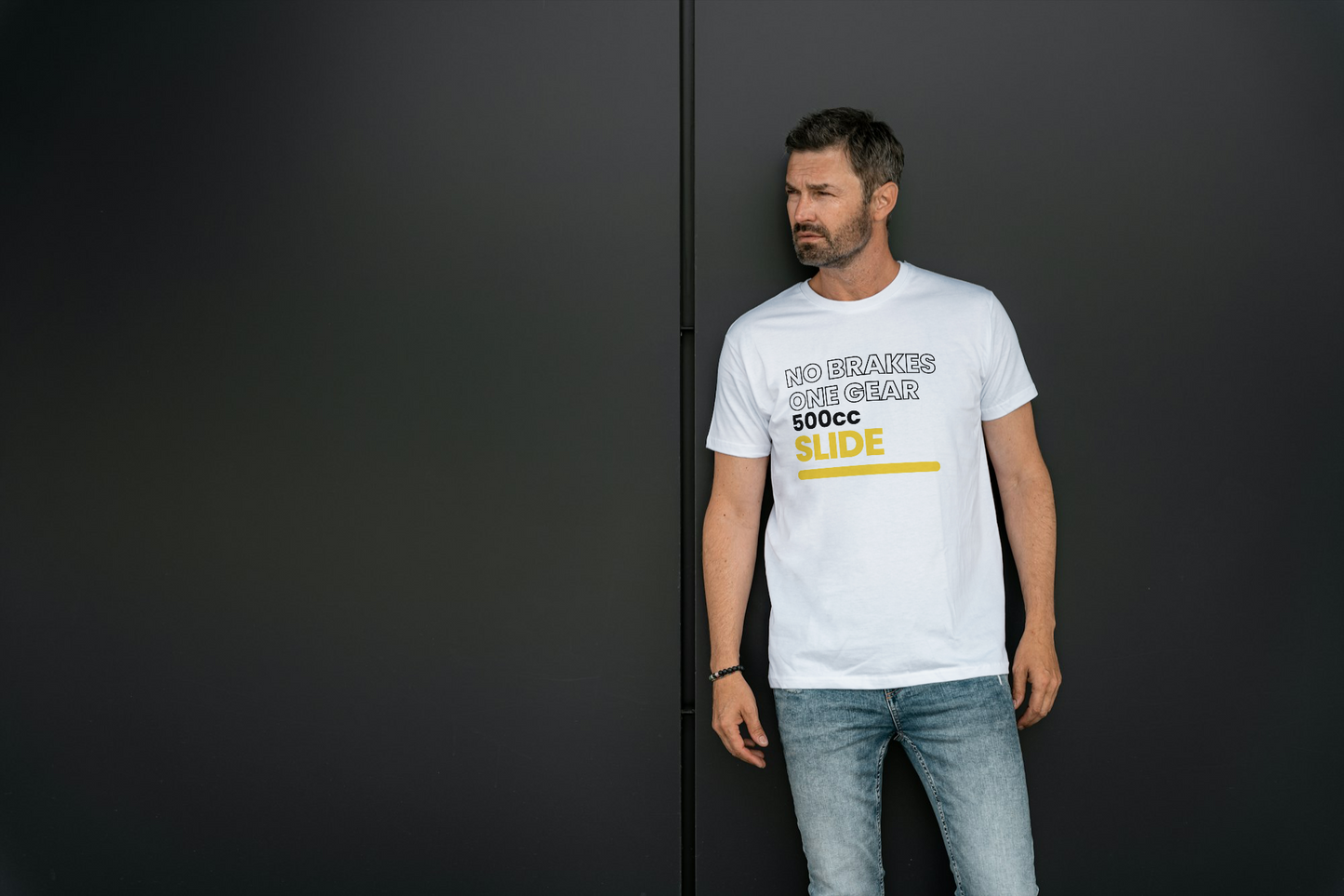 No Brakes, One Gear, 500cc, Slide  – Graphic T-Shirt