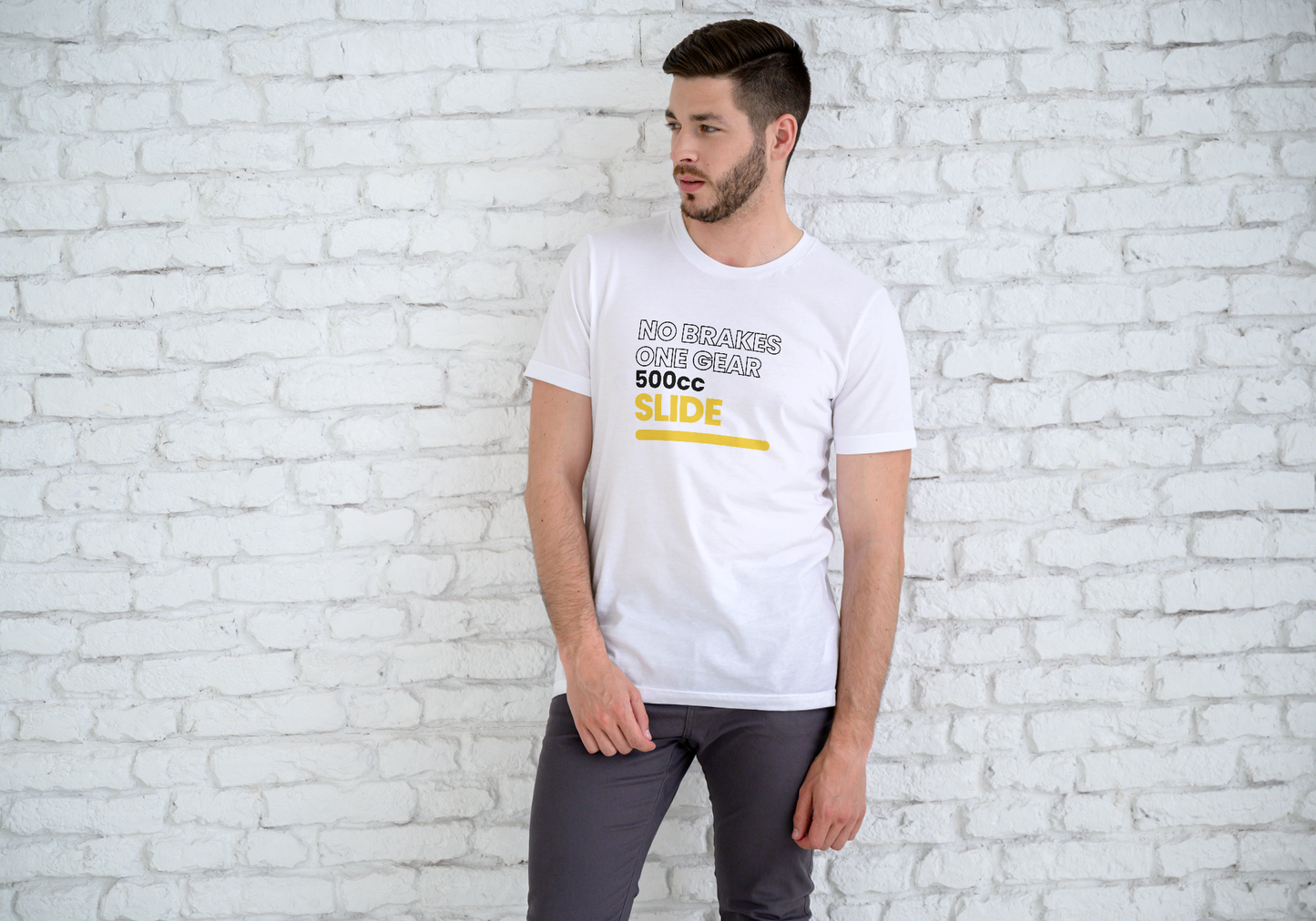 No Brakes, One Gear, 500cc, Slide  – Graphic T-Shirt